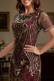 Abito Flapper anni '20 a maniche corte del Grande Gatsby Party a maniche corte e paillettes
