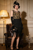 Abito da festa di Great Gatsby anni '20 ricamato a flappe dorate