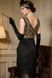 Abito da festa di Great Gatsby anni '20 ricamato a flappe dorate