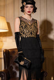 Abito da festa di Great Gatsby anni '20 ricamato a flappe dorate