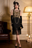 Abito da festa di Great Gatsby anni '20 ricamato a flappe dorate