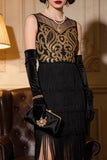 Abito da festa di Great Gatsby anni '20 ricamato a flappe dorate