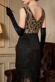 Abito da festa di Great Gatsby anni '20 ricamato a flappe dorate