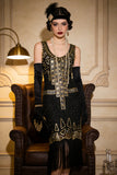 Abito da festa vintage in oro nero con paillettes di Great Gatsby anni '20