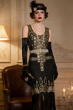 Abito da festa vintage in oro nero con paillettes di Great Gatsby anni '20