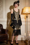 Abito da festa vintage in oro nero con paillettes di Great Gatsby anni '20