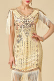 Bodycon scintillante scollo a V con paillettes maniche a spalla con frange abito anni '20