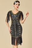 Bodycon scintillante scollo a V con paillettes maniche a spalla con frange abito anni '20
