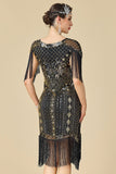 Bodycon scintillante scollo a V con paillettes maniche a spalla con frange abito anni '20