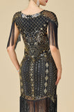 Bodycon scintillante scollo a V con paillettes maniche a spalla con frange abito anni '20