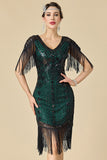 Bodycon scintillante scollo a V con paillettes maniche a spalla con frange abito anni '20