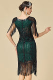 Bodycon scintillante scollo a V con paillettes maniche a spalla con frange abito anni '20