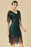 Bodycon scintillante scollo a V con paillettes maniche a spalla con frange abito anni '20
