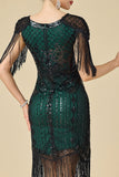 Bodycon scintillante scollo a V con paillettes maniche a spalla con frange abito anni '20
