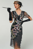 Vestito Flapper anni '20 con frange vintage con paillettes di Great Gatsby