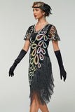 Vestito Flapper anni '20 con frange vintage con paillettes di Great Gatsby