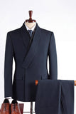 Completi da cerimonia da uomo con uno scialle blu navy a due pezzi