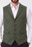 Gilet da uomo verde Army Single Breasted Single Petch con bavero
