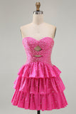 Vestito di Homecoming Fucsia con perline a perline e ritagliato a scatto