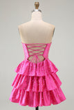 Vestito di Homecoming Fucsia con perline a perline e ritagliato a scatto