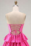 Vestito di Homecoming Fucsia con perline a perline e ritagliato a scatto