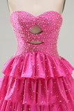 Vestito di Homecoming Fucsia con perline a perline e ritagliato a scatto