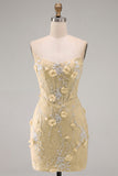 Perle di pizzo aderente senza spalline Corsetto floreale 3D trasparente Abito corto da homecoming