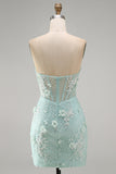 Perle di pizzo aderente senza spalline Corsetto floreale 3D trasparente Abito corto da homecoming