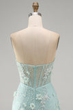 Perle di pizzo aderente senza spalline Corsetto floreale 3D trasparente Abito corto da homecoming
