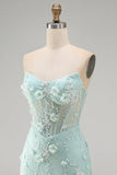 Perle di pizzo aderente senza spalline Corsetto floreale 3D trasparente Abito corto da homecoming