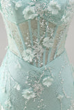 Perle di pizzo aderente senza spalline Corsetto floreale 3D trasparente Abito corto da homecoming