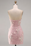 Perle di pizzo aderente senza spalline Corsetto floreale 3D trasparente Abito corto da homecoming