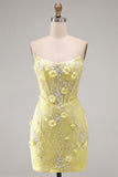 Perle di pizzo aderente senza spalline Corsetto floreale 3D trasparente Abito corto da homecoming