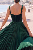 Corsetto verde scuro con pieghe a strappi spessi con spalline midi
