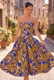 Abito Midi A-Line Blu Reale Strapless A Franzi Stampato Floreale