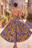 Abito Midi A-Line Blu Reale Strapless A Franzi Stampato Floreale