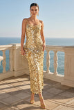 Vestito Midi con paillettes borgogna scintillante con spalline spaghetti