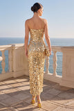 Vestito Midi con paillettes borgogna scintillante con spalline spaghetti