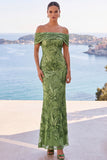 Abito Maxi a sirena con ricamo floreale dorato con paillettes dorate