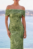 Abito Maxi a sirena con ricamo floreale dorato con paillettes dorate