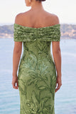 Abito Maxi a sirena con ricamo floreale dorato con paillettes dorate