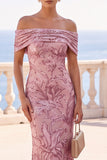 Abito Maxi a sirena con ricamo floreale dorato con paillettes dorate