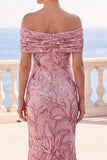 Abito Maxi a sirena con ricamo floreale dorato con paillettes dorate