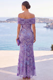 Abito Maxi a sirena con ricamo floreale dorato con paillettes dorate