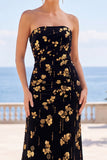 Vestito Maxi senza spalline a A-Line nero dorato