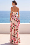 Maxi Abito Nero a scollo fior con stampe floreali in chiffon plissato