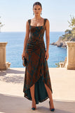Maxi Abito Maxi Jacquard Verde Scuro con scollo quadrato alto e basso
