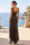 Maxi Abito Maxi Jacquard Verde Scuro con scollo quadrato alto e basso