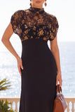 Abito midi floreale Black Illusion con collo alto e maniche corte