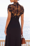 Abito midi floreale Black Illusion con collo alto e maniche corte